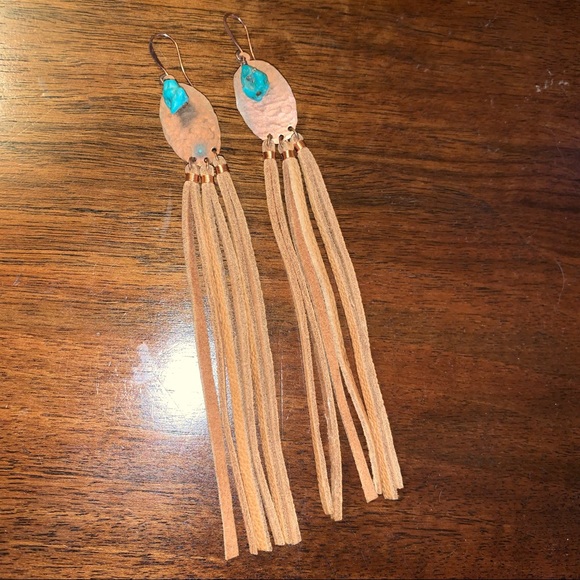 NWOT Artisan Turquoise, Copper, & Leather earrings - Picture 5 of 6